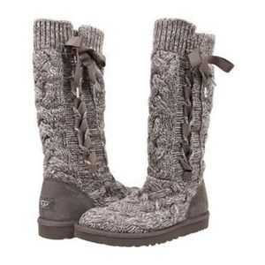Ugg Mahalya Gray Knit Sweater Boots